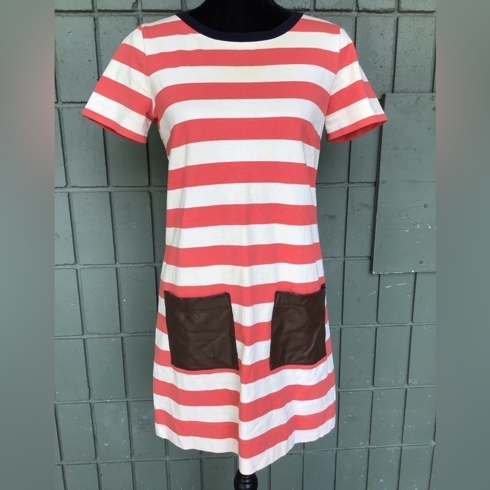J.Crew Size XS 100% cotton, striped shirt dress. Red and white stripes.